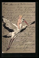 Ansichtskarte Baby reitet auf