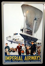 Imperial Airways Flugzeug Africa Europa India Retro Blechschild geprägt  20 x 30