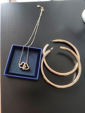 Swarovski Doppelherz Halskette Gelbgold PLUS 1 PAAR NEUE CREOLEN