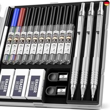 Nicpro 2mm Druckbleistifte Set mit Etui, 3 Stücke Fallminenstift Metall 