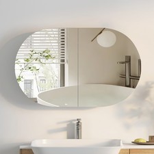 Badezimmer-Spiegelschrank, horizontal, oval, Wandmontage, mit 5 Ablagefächern