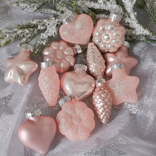 12 kleine Glas Weihnachtskugeln-Zapfen, Herz...rosa matt/glanz--Baumschmuck-Deko