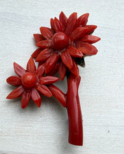 Vintage  Koralle Korallenbrosche Brooch Brosche  Krallenblüten Floral Nr.335