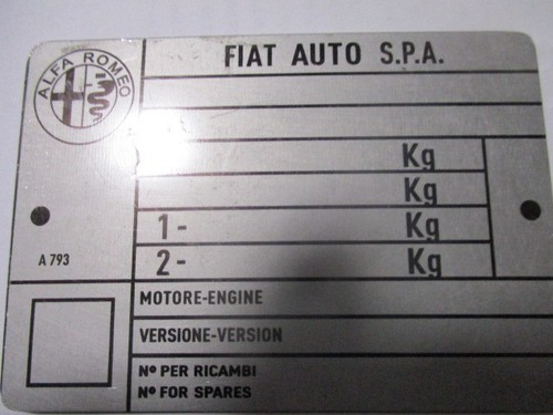 Typenschild schild alfa romeo - alfa,