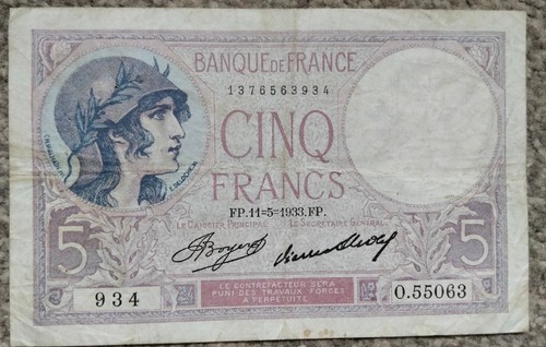 Frankreich franken 1933 p72e - franken,
