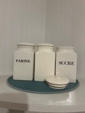 3 x Vorratsdose Keramik  Farine ( Mehl )  Sucre ( Zucker ) , blanco HABITAT