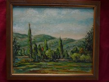 Ölbild Landschaft, + Rahmen, signiert, Gemälde, Bild, Fluss, sanfte Berge, Süden