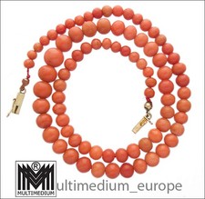 Antike Art Deco 585 Gold Korallen Kugel Halskette 1930er Jahre 14ct coral