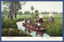 Postzustellung im Spreewald 1904, Postbote im Kahn, was bringt die Post?