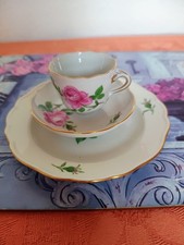 Meissen Mokkagedeck Dekor roterose mit Gold 3 tlg