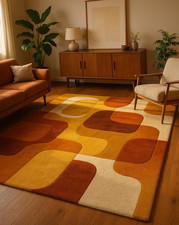 Mid Century Modern Wollteppich Geometrisch Vorleger Burnt Orange Senfgelb