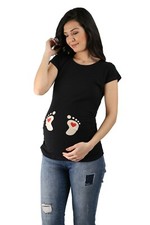 Umstandsmode T-Shirt Motiv Schwangerschaft Geschenk Fußabdrücke witzig Kurzarm 