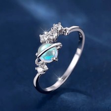 Damen Ring Silber Blaue Kugel
