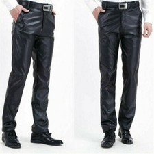 Herren Kunstleder Hose Lack-Optik Hose Motorrad Biker Metallisch Glänzend Neu