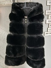 Kunstfell Pelz Weste mit Kunstleder Gr 130 (128-134) Neu Perle am RV 