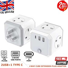 4 Wege Stecker Verlängerungsadapter UK Steckdose Power Extender mit 3 USB für Home Office