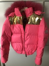 exklusive Daunenjacke Pyrenex Gr.36 XS mit Echtpelz in Neonpink Premium Ligne