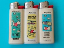 3 Mini BIC Feuerzeuge Flying Heart ♥️ 1989 Sammlerstück Vintage Einwegfeuerzeug