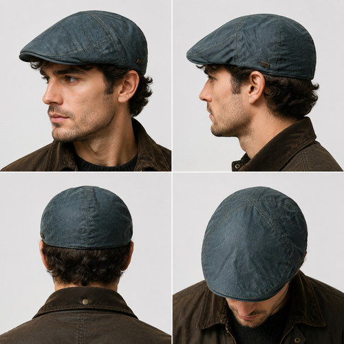 Herren wachs baumwolle flatcap - baumwolle,