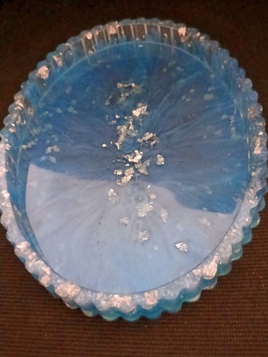 Resin tablett oval blau silber - tablett,