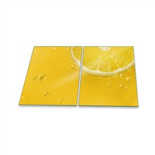 Herdabdeckplatte Ceran 2-Teilig 2x40x52 Zitrone Gelb Abdeckung Spritzschutz Glas