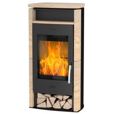 Fireplace Kaminofen Zeitbrandofen Santiago Sandstein schwarz (6 kW) Holzofen