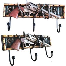Kleiderhaken Garderobe Hakenbrett Colt Pistole Western 3 Haken