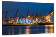Leinwand Bild Hamburg Hafen Überseehafen Container Kran Elbe Nacht Wirtschaft