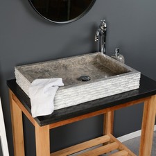 Naturstein Waschbecken aus Marmor 60 x 43 x 10 cm grau eckig Stein wohnfreuden