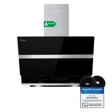 Dunstabzugshaube 60cm Kopffreie Wandhaube Edelstahl schwarzes Glas