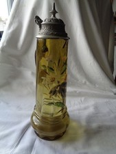 Antike Glaskaraffe mit Zinndeckel Krug, Humpen um 1890