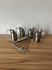 13tlg Tassen Set Glas Glühweinbecher Punsch Tee Löffelstrohhalm