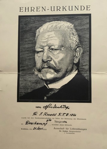 Hindenburg ehrenurkunde sport - ehrenurkunde,