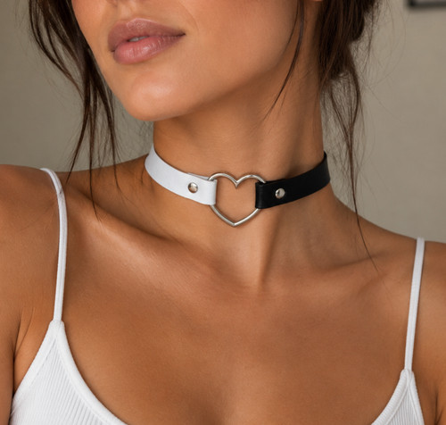 Schwarz weiß choker halsband - schwarz,