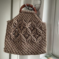 Shopper Tasche - Makramee - Holzgriffe Naturbelassen, Braun -  Ungebraucht  !!