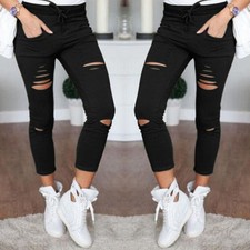 SEXY Sommer Hose Leggings Bleistifthose Schwarz Weiß destroyed LOOK sofort H85