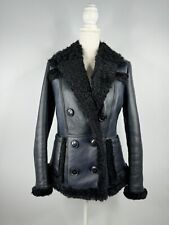 Burberry Damen Shearling Lamm Trenchcoat Mantel Ledermantel Jacke Blau Gr. 36