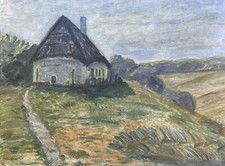 Unbekannter Maler Landschaft mit alter Bauernkate Ölbild antik 