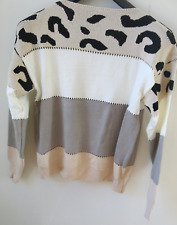 Leichter Feinstrick Pullover in Weiß/Grau/ Beige, Langarm Rundhals Gr 44, Neu