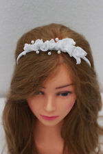 Kommunion Haarreif Kopschmuck mit Blumen und Perlen weiß NEU