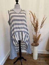 MAT. Long-Blusen-Top Kleid Vokujila L 48/50 Leinen-Optik (Modal) blau-off-withe