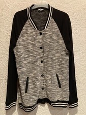 Collegejacke Schwarz / Weiß Knopf Lederoptik L