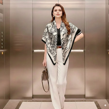 Seidentuch 90x90 Damen Schwarz weiß Halstuch Seide Tuch Geschenk Stola Bandana