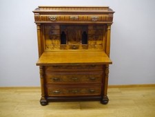 Gründerzeit Sekretär Nussbaum mit Vollsäulen und Bockfräse um 1890