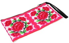 Kosmetiktasche mit Folklore Stickerei, Kramtasche, Stiftmäppchen - weiß