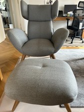 Ohrensessel Mit Beinhocker, Hellgrau