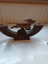 Alter geschnitzter Kerzenhalter; Holz, Hirsch ist drehbar, 50iger Jahre,