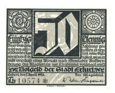 Notgeld Erfurt - Stadt Erfurt - Luther-Jubiläum - 50 Pf. - 1921 - Bild "Th"