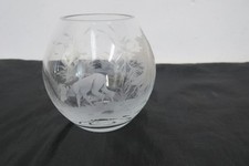 Glasvase  Kugelvase Vase  Kristall  Flugenten - Reh - Bäume    H. 13,5 cm,