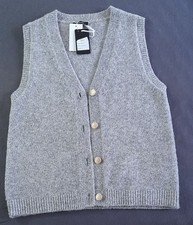 Weste Wolle Alpaka Damen Strick 38 40 Pullunder Jacke ohne Ärmel Hellgrau NEU